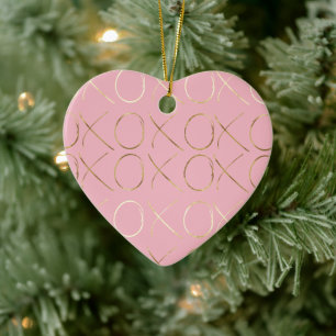 Gold Pink Girly Glam XOXO Ceramic Ornament