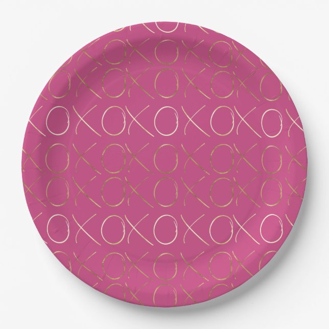 Gold Pink Girly Glam XOXO Love Paper Plate (Front)