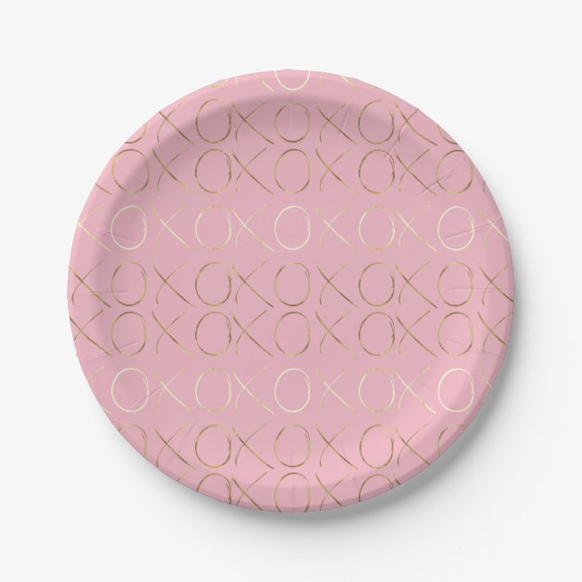 Gold Pink Girly Glam XOXO Paper Plate (Front)