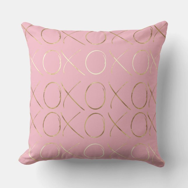 Gold Pink Girly Glam XOXO Throw Pillow (Front)