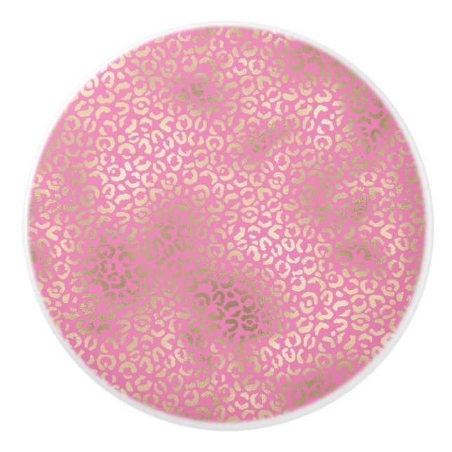Gold Pink Glam Leopard Print Ceramic Knob (Front)