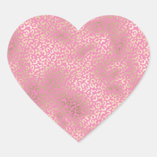Gold Pink Glam Leopard Print Heart Sticker