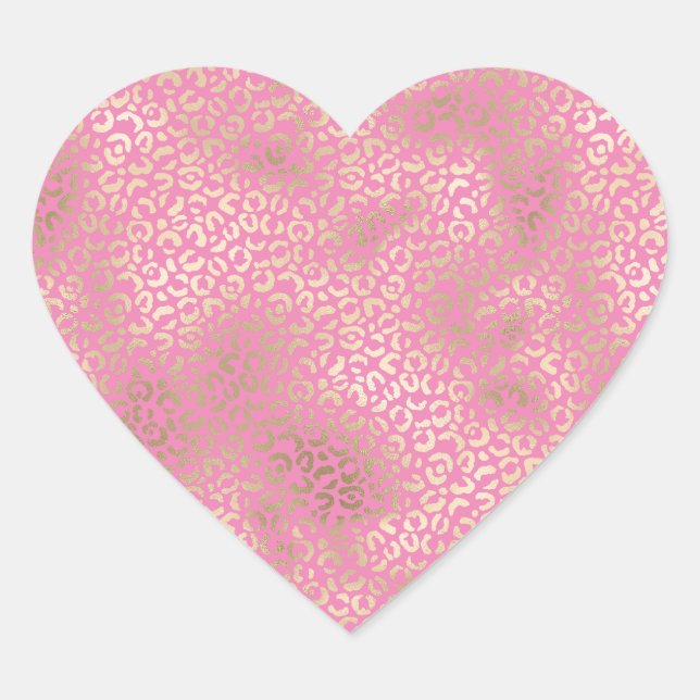 Gold Pink Glam Leopard Print Heart Sticker (Front)
