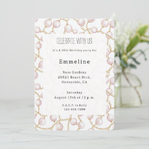 Gold Pink Glam Pearls Birthday Invitation