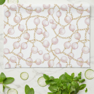Gold Pink Glam Pearls Bridal Shower Kitchen Towel