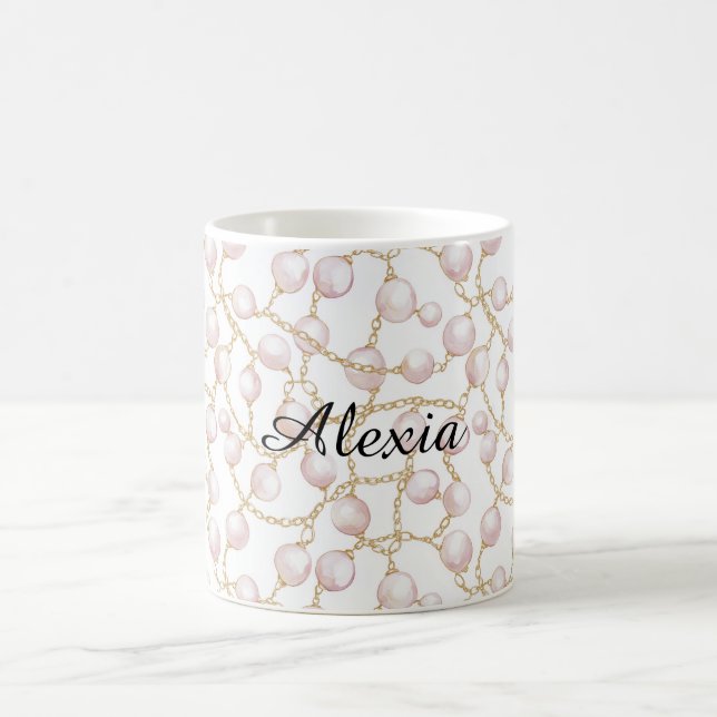 Gold Pink Glam Pearls Coffee Mug (Center)