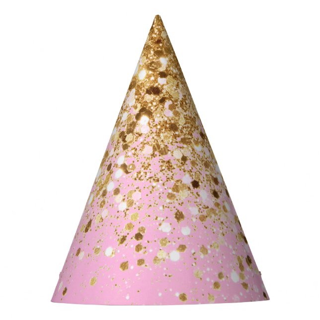 Gold Pink Glitter #1 Party Hat (Front)