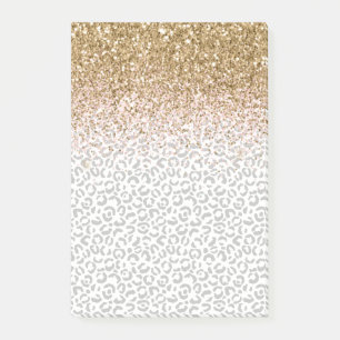 Gold Pink Glitter Black Leopard Print Post-it Notes