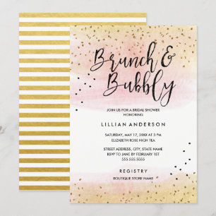 Gold Pink Glitter Brunch and Bubbly Bridal Shower Invitation