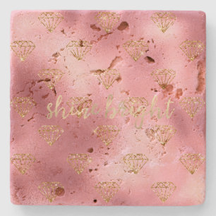 Gold Pink Glitter Diamonds      Stone Coaster