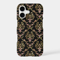 Gold & Pink Glitter Floral Baroque Damasks
