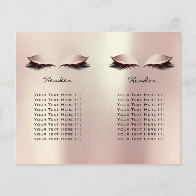 Gold Pink Glitter Makeup Eyes Lash Prices Leaflet Flyer (Back)