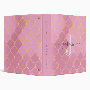 Gold & Pink Glitter Monogram Script Binder