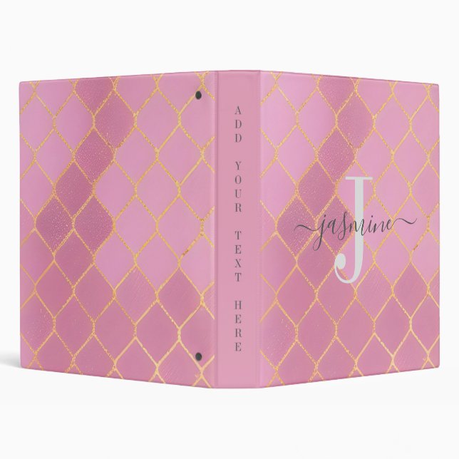 Gold & Pink Glitter Monogram Script Binder (Background)
