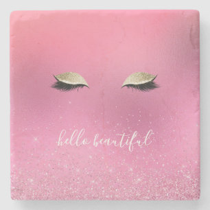 Gold Pink Glitzy Eyes Stone Coaster