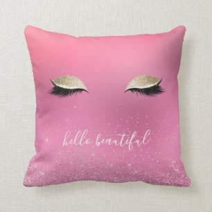 Gold Pink Glitzy Eyes Throw Pillow