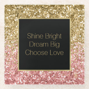 Gold Pink Glitzy Glitter Sparkle    Glass Coaster