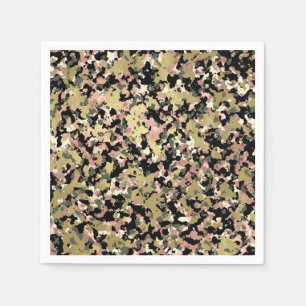Gold Pink Green Black Camouflage Pattern Party Napkin