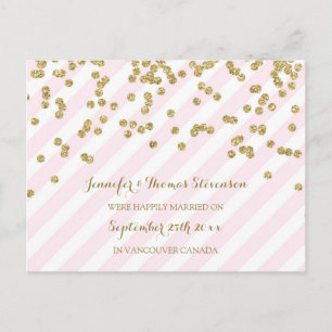 Gold Pink Just Married Announcement Postcards