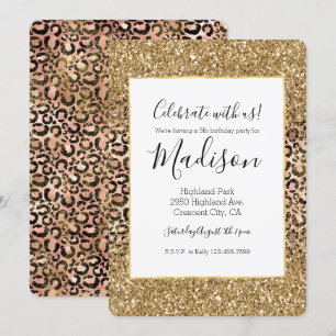 Gold Pink Leopard Print Glitter personalized Invitation
