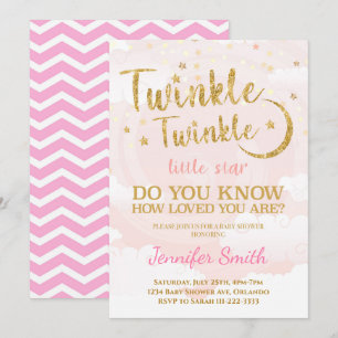 Gold Pink Little Star Baby Shower Invitation