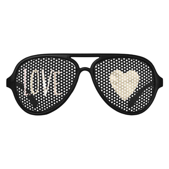 Gold Pink Love Heart Inspirational Quote Aviator Sunglasses (Front)