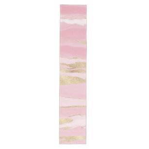 Gold Pink Marble Abstract Painting Medium Table Runner