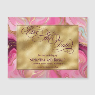Gold Pink Marbled Wedding Magnetic Announcement