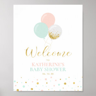 Gold Pink Mint Gender Neutral Baby Shower Welcome Poster