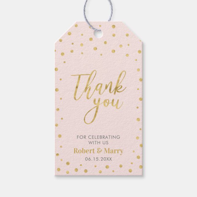 Gold & Pink Modern Wedding Thank you Tag (Front)