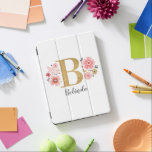 Gold Pink Monogram Initial Letter B iPad Pro Cover<br><div class="desc">Beautiful girly faux gold blush pink floral letter "B" monogram Name Design. Personalize with your name or text. You can change the text colour and font style using the customize it further option. Big initial cap in faux gold.  Designed for you by Blackberry Boulevard©</div>