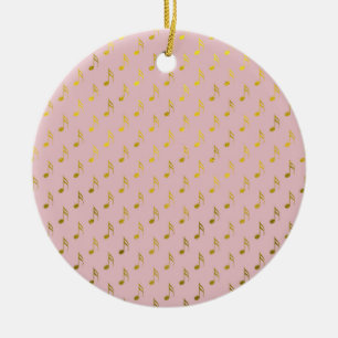 Gold Pink Musical Notes Metallic Faux Foil Ceramic Ornament