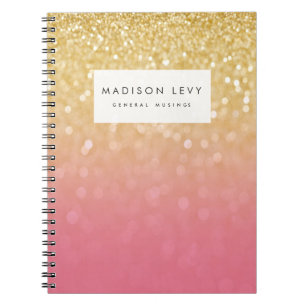 Gold Pink Ombre Glitter Personalized Notebook