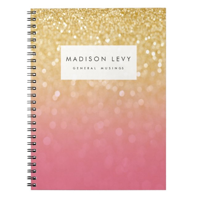 Gold Pink Ombre Glitter Personalized Notebook (Front)