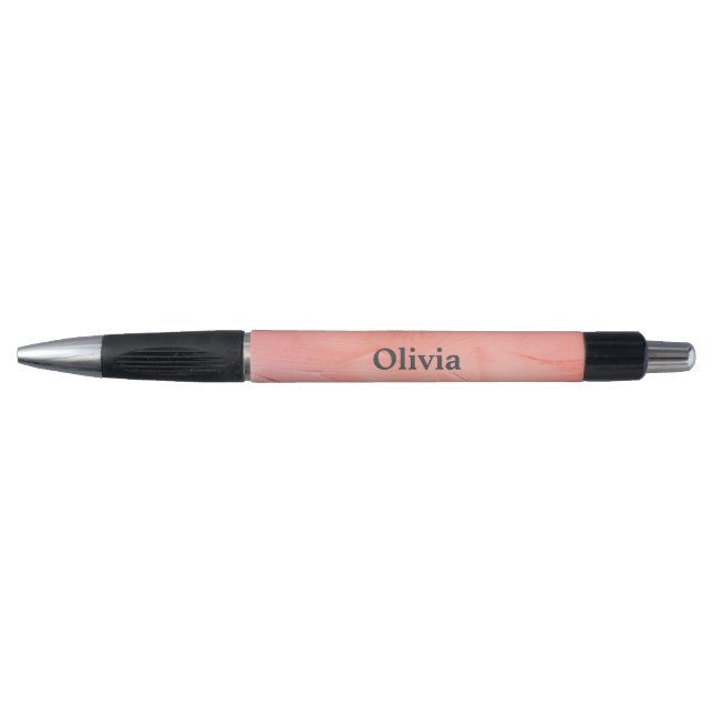 Gold Pink Peach Floral Watercolor Name Pen (Front)