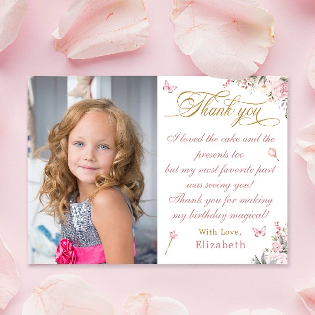 Gold Pink Princess Birthday Thank You Card (Creator Uploaded)
