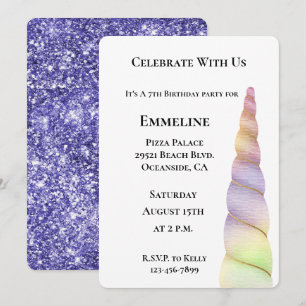 Gold Pink Purple Glitter Lime Unicorn Birthday  Invitation