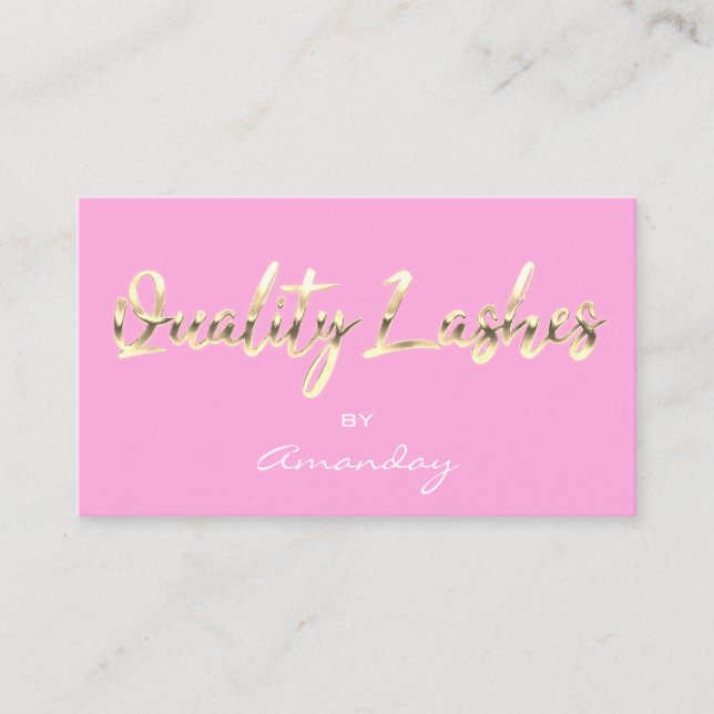 Gold Pink Quality Lashes Script QR Code Logo   Business Card (Front)