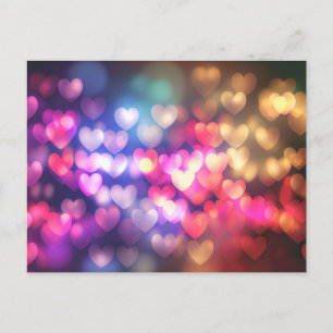 Gold Pink Red Bokeh Hearts Postcard