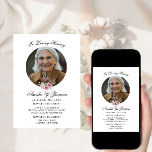 Gold Pink Rose Funeral In Loving Memory, Funeral  Invitation