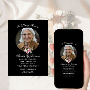 Gold Pink Rose Funeral In Loving Memory, Funeral  Invitation