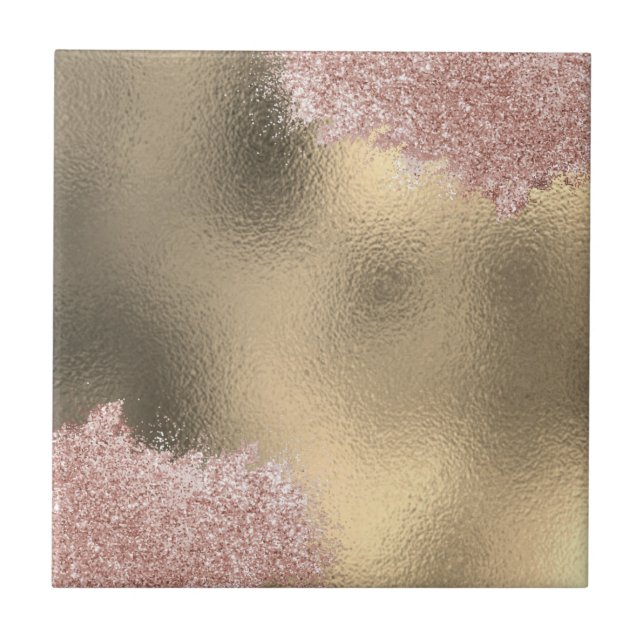 Gold pink rosegold glitter custom modern tile (Front)