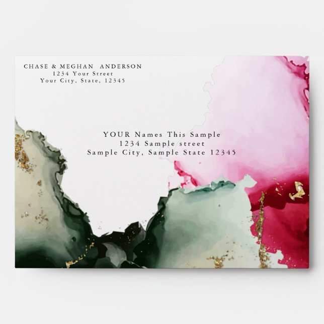 Gold Pink Sage Green 2 Watercolor  Envelope (Front)