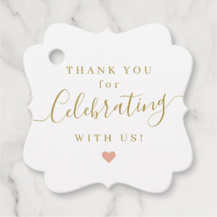 Gold Pink Simple elegant script thank you wedding Favour Tags