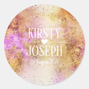 Gold Pink Sky Watercolour Wedding Sticker
