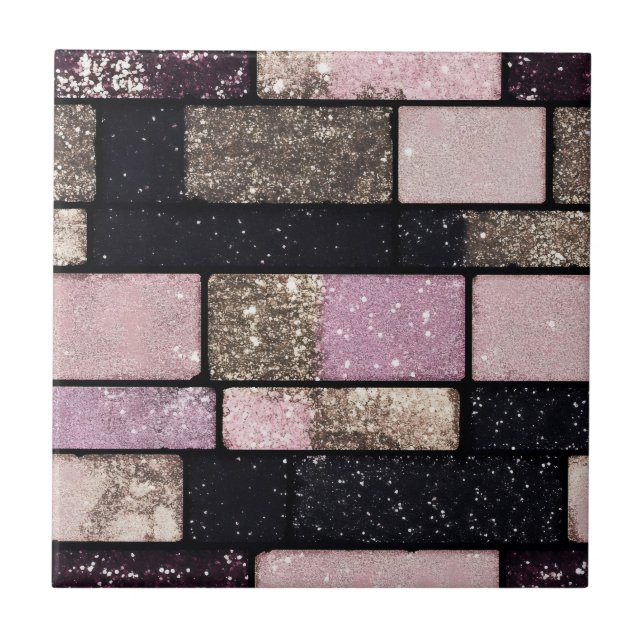 Gold Pink Sparkle Brick Pattern Tile (Front)