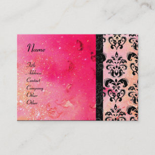 GOLD PINK SPARKLING DAMASK MONOGRAM ,fuchsia Business Card