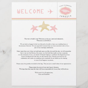 Gold Pink Starfish Jamaica Wedding Welcome Letter