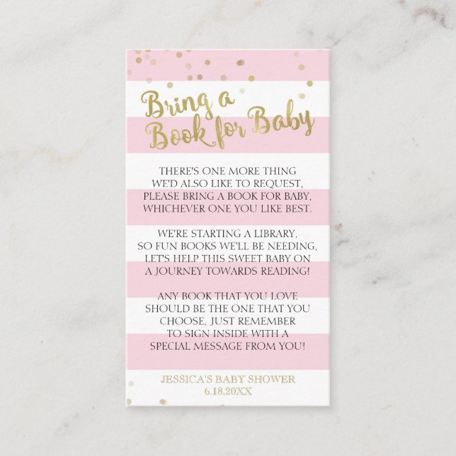 Gold Pink Stripes Baby Shower Bring a Book Insert (Front)