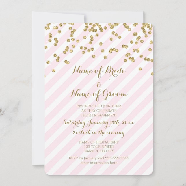 Gold Pink Stripes Engagement Party Invitation (Front)
